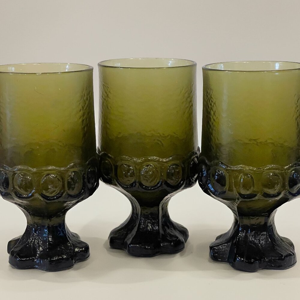 Tiffin Franciscan Madeira avocado green Glass heavy steamed Goblet Glasswear